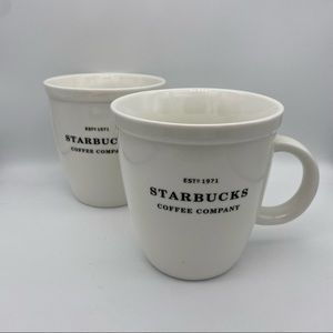STARBUCKS 2001 Abbey White Ceramic Barista Mugs - Set of 2